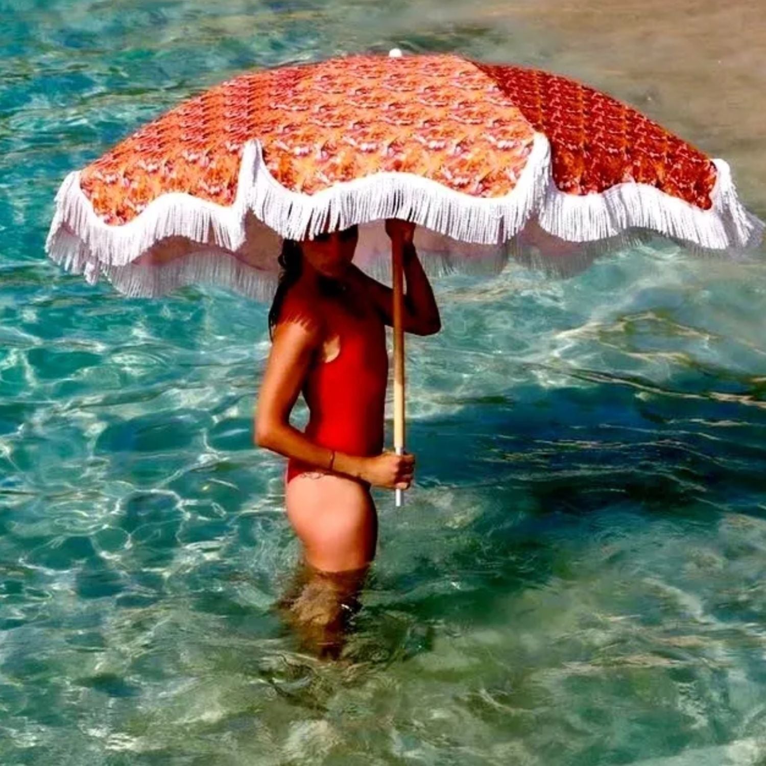 Vintage Beach Babe with Umbrella
